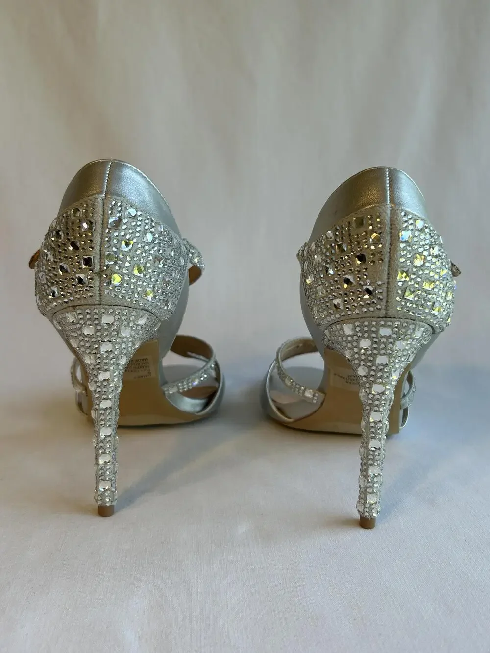 Lauren Lorraine Shoes Womens Size 6 Silver Daisey Crystal Heels Sandals Dress